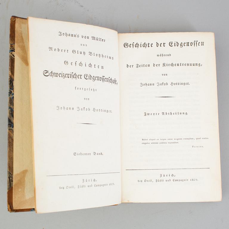 A lot of 9 books by Johannes von Müller  Der Geschichten schweizerischer Eidgenossenschaft, 1-7, Leipzig 1786-Zü.