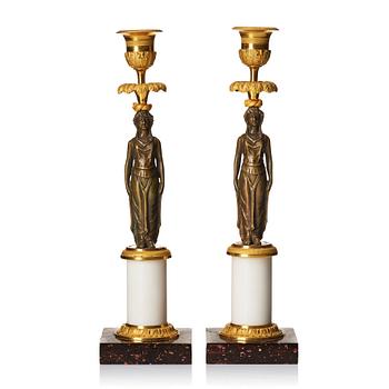 128. A pair of late Gustavian circa 1800 candlesticks attributed to F. L. Rung.