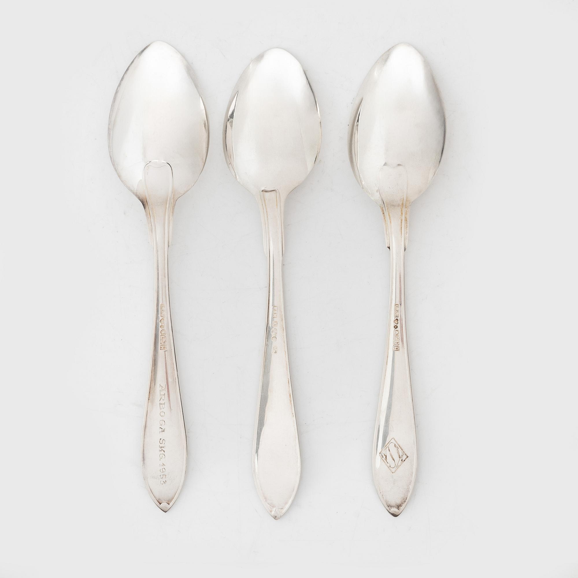 Nineteen spoons, 'Skytte' model, MGAB, GAB and C.G. Hallberg, 1950's/60's.