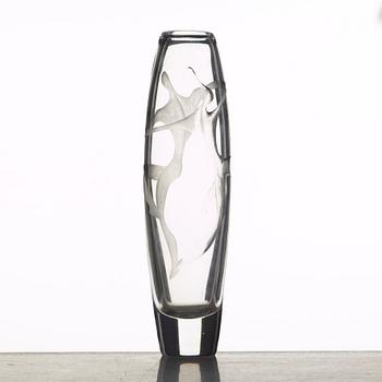 Vicke Lindstrand, an engraved glass vase, Kosta, Sweden 1950's.