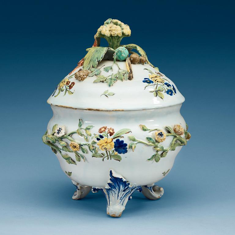A faience tureen with cover, 18th Century, presumably Stralsund.