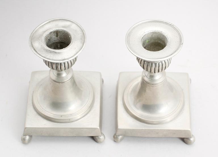 LJUSSTAKAR, 1 par, tenn, IP Fagerström, Kalmar 1844.