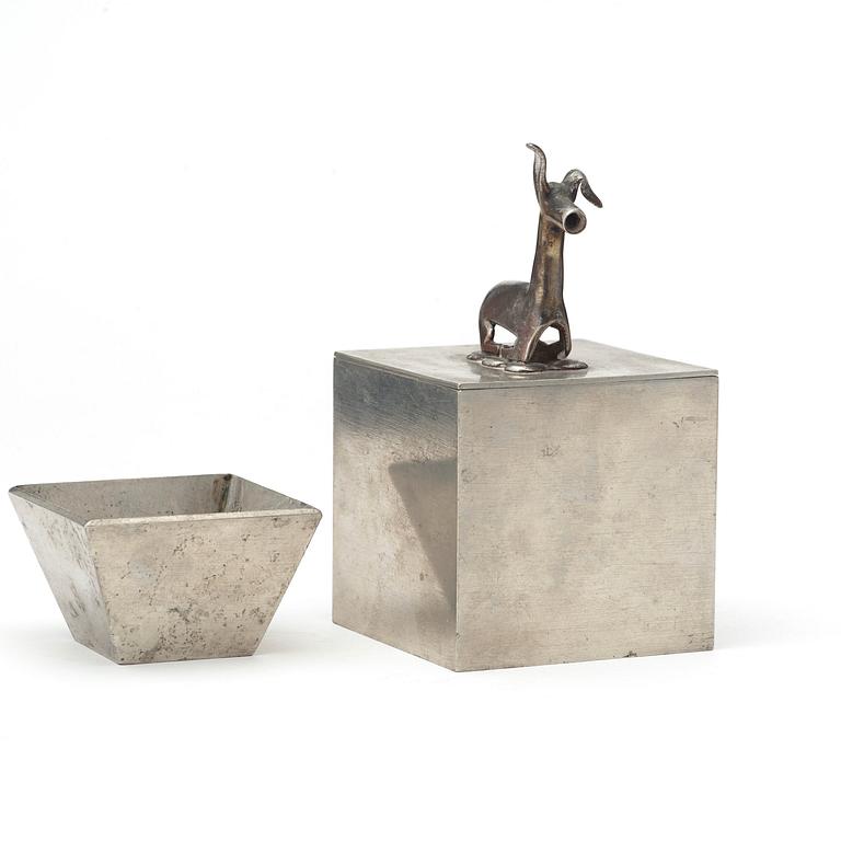 A Svenskt Tenn pewter box and a bowl.