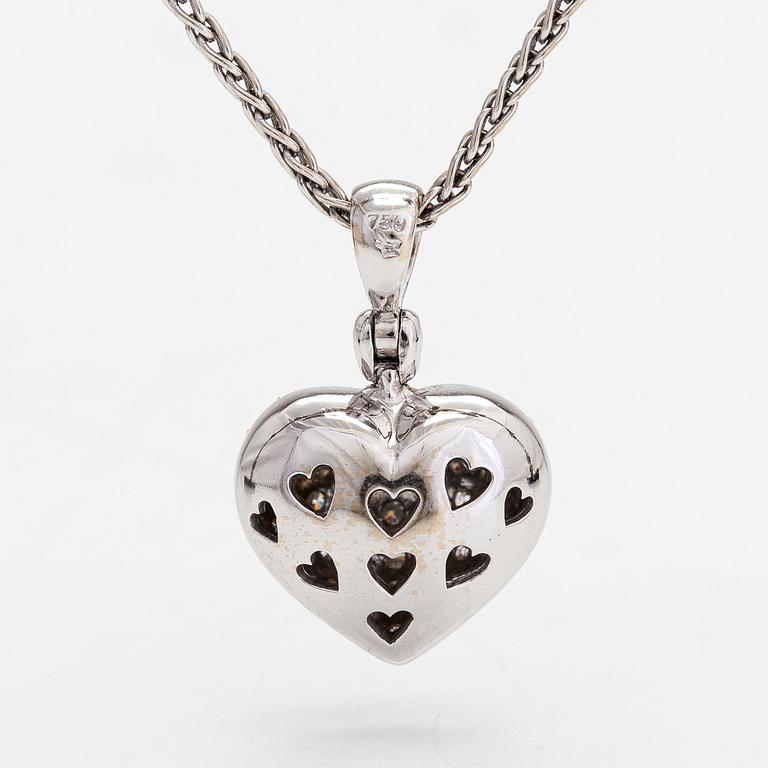 Halsband, hänge, hjärta, 18K vitguld,  pavéinfattade diamanter tot. ca 1.06 ct.