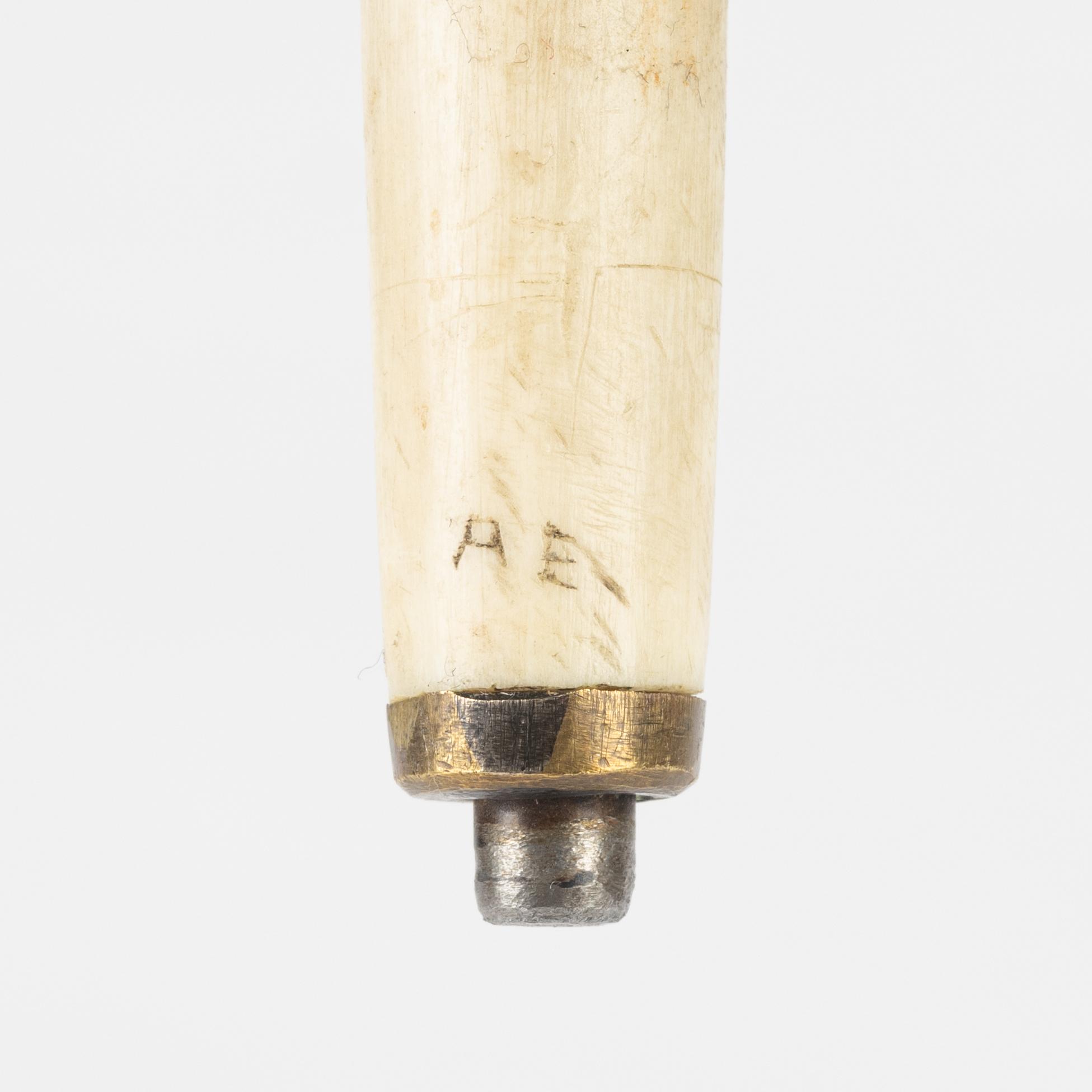 Anton Enarsson, a reindeer horn, birch and pewter walking stick, signed AE and dated 1965.