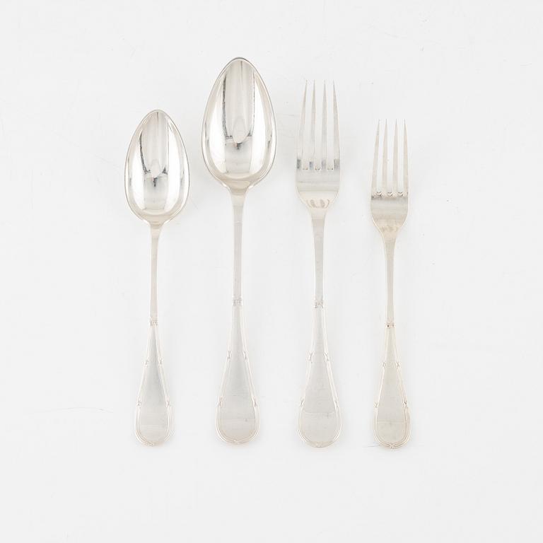 Bestickservisdelar, 24 st, silver, modell "Rosett", B Erlandsson, Kristianstad, 1913-1930.