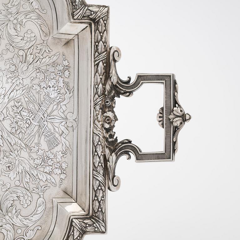 A French silver tray, maker's mark of Charles Mérite, before year 1892.