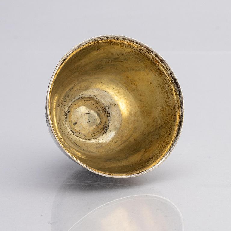 Hans Hansson Brun, tumlare, delvis förgyllt silver, Malmö 1695. Barock.