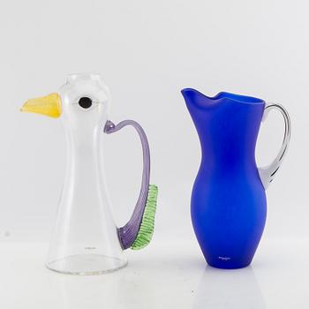 Kjell Engman and Gunnel Sahlin carafes 2 pcs Kosta Boda late 20th century.