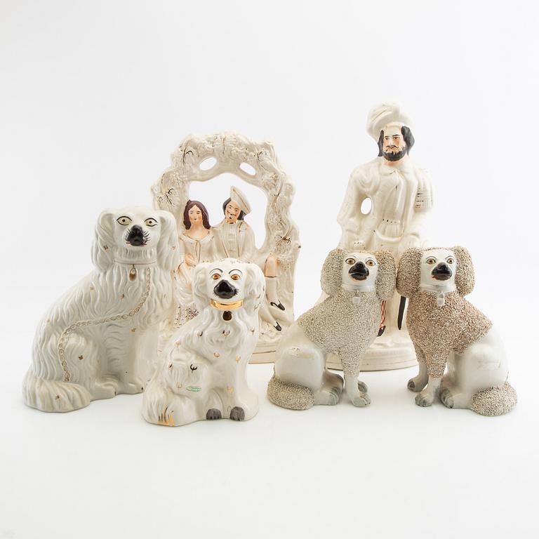 Eight Staffordshire-type figurines, England, early 20th Century.