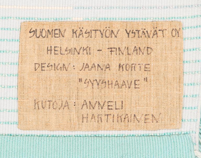 Jaana Korte, a Finnish long pile rug for The Friends of Finnish Handicraft. Circa 96x90 cm.