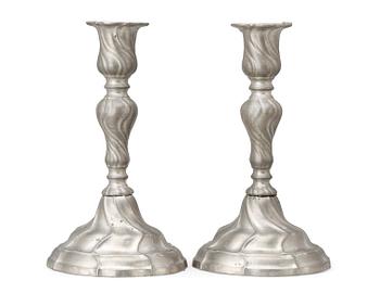 777. A pair of Rococo pewter candlesticks by Gudmund Östling (1762-1790).