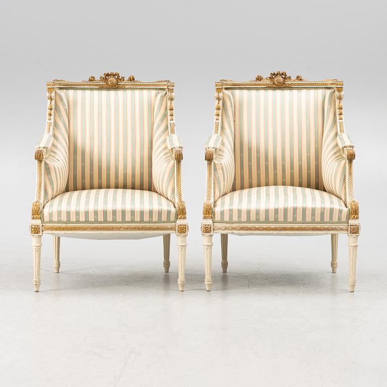 Fåtöljer,ett par,  Louis XVI-stil, 1900-talets början.
