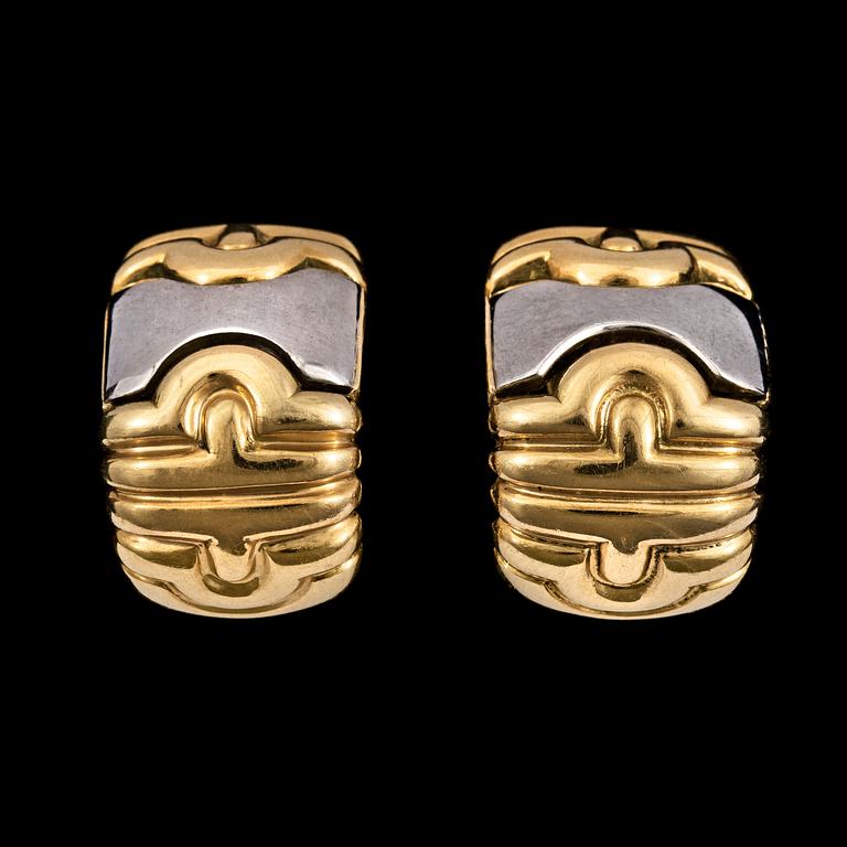 A pair of Bulgari gold earclips.
