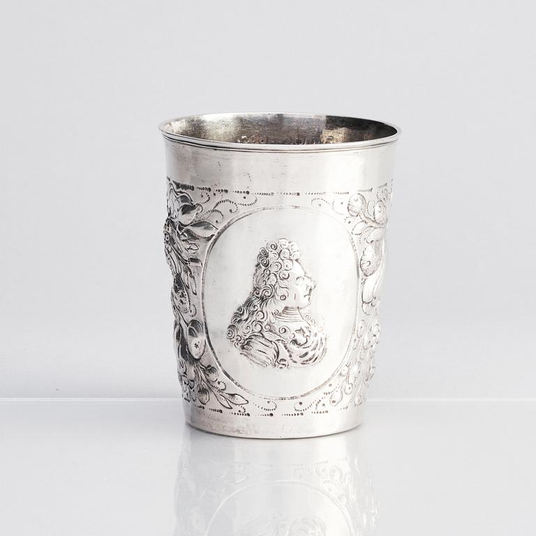 A German 17th century silver beaker, unidentified makers mark.