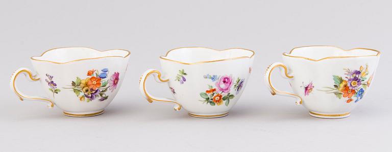 SIX COFFEE CUPS WITH SAUCERS, porcelain, Meissen, 20th century.