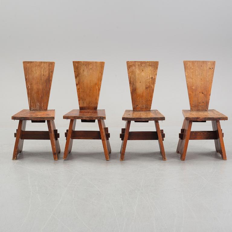 Four swedish 1930's pine chairs.