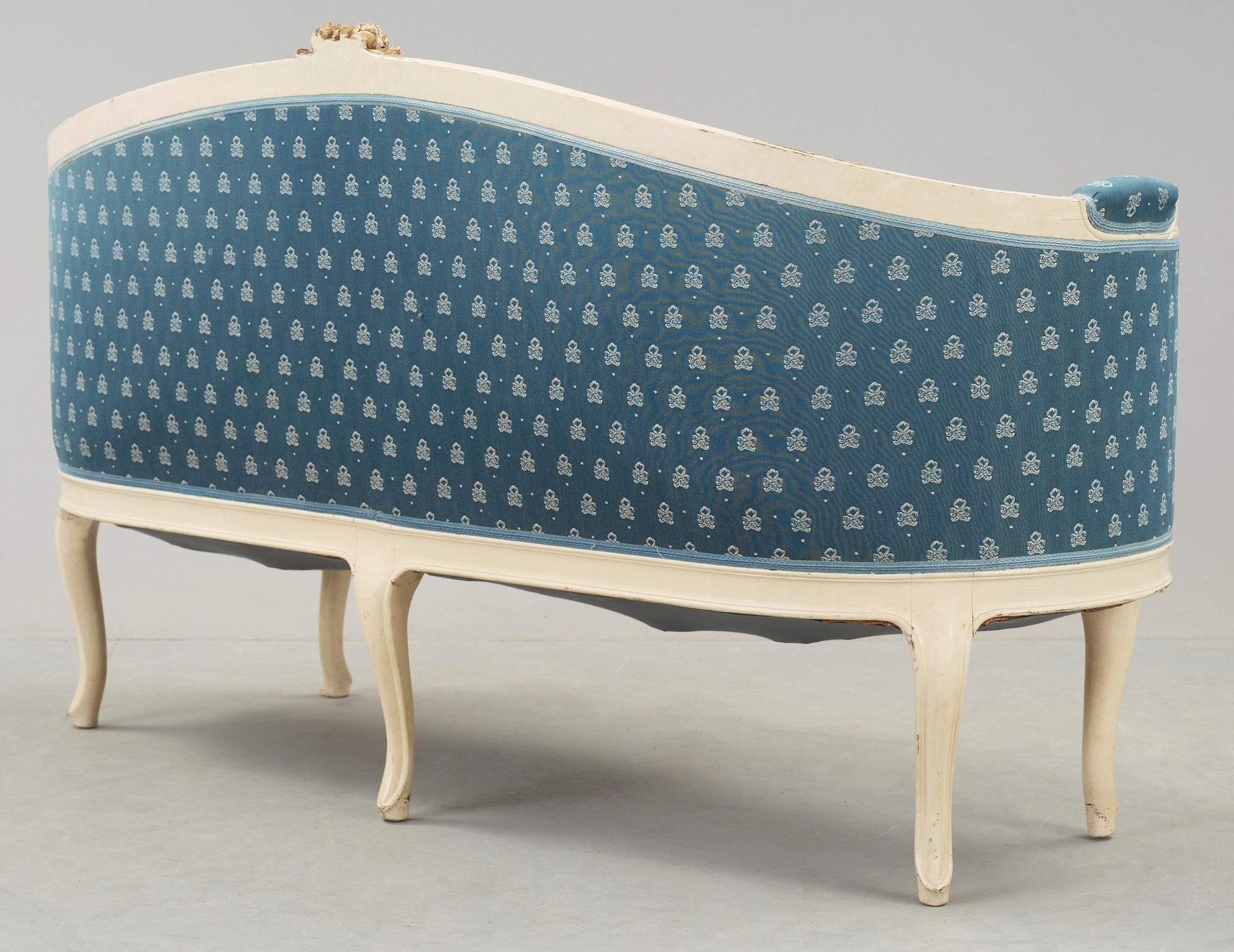 SOFFGRUPP, 7 delar, rokokostil, omkring 1900.