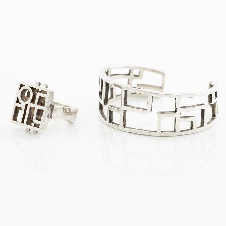Claës E. Giertta, a ring and a bangle, silver, Stockholm 1961 and 1965.