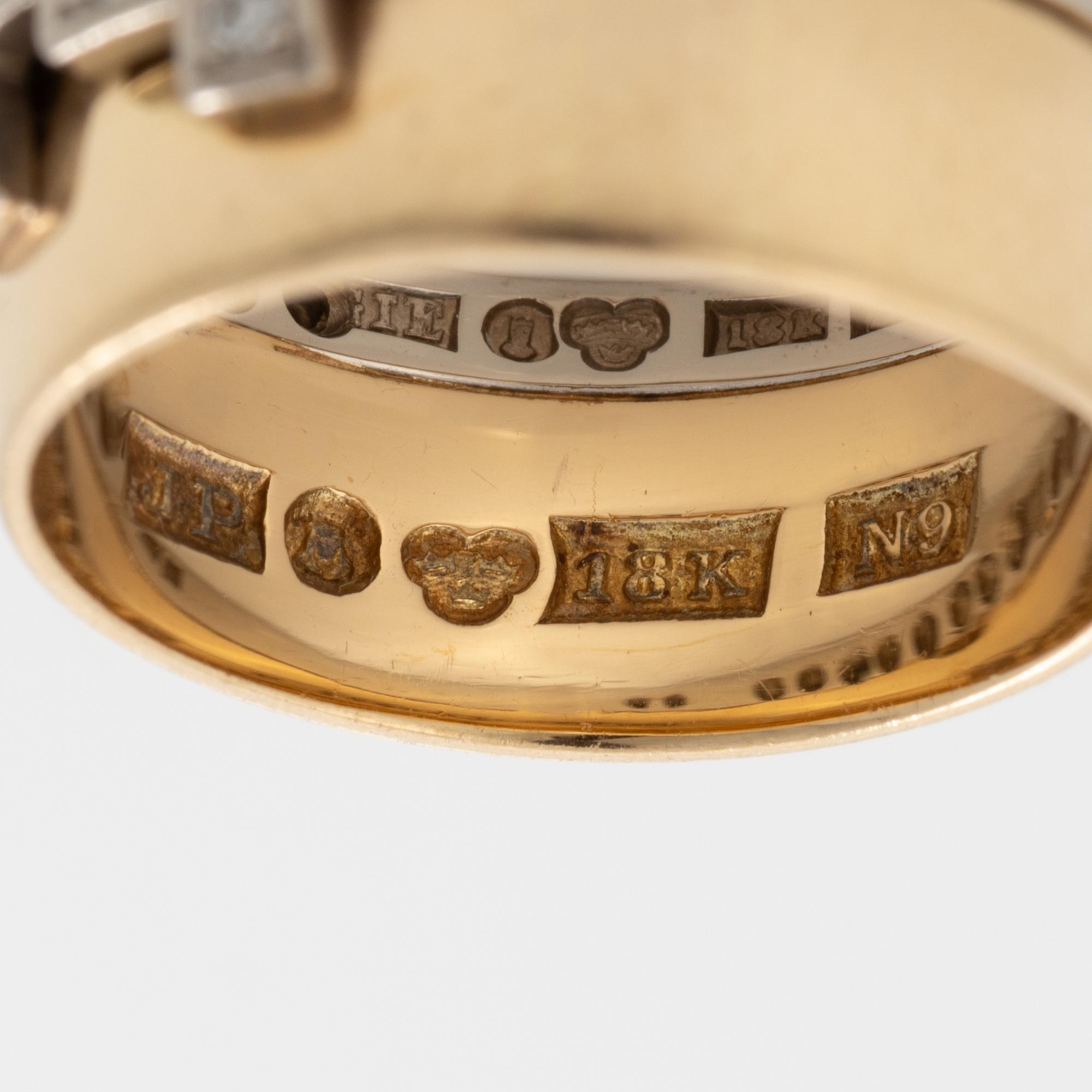 Claës E. Giertta, ring 18K guld och vitguld med runda briljant- och åttkantslipade diamanter.