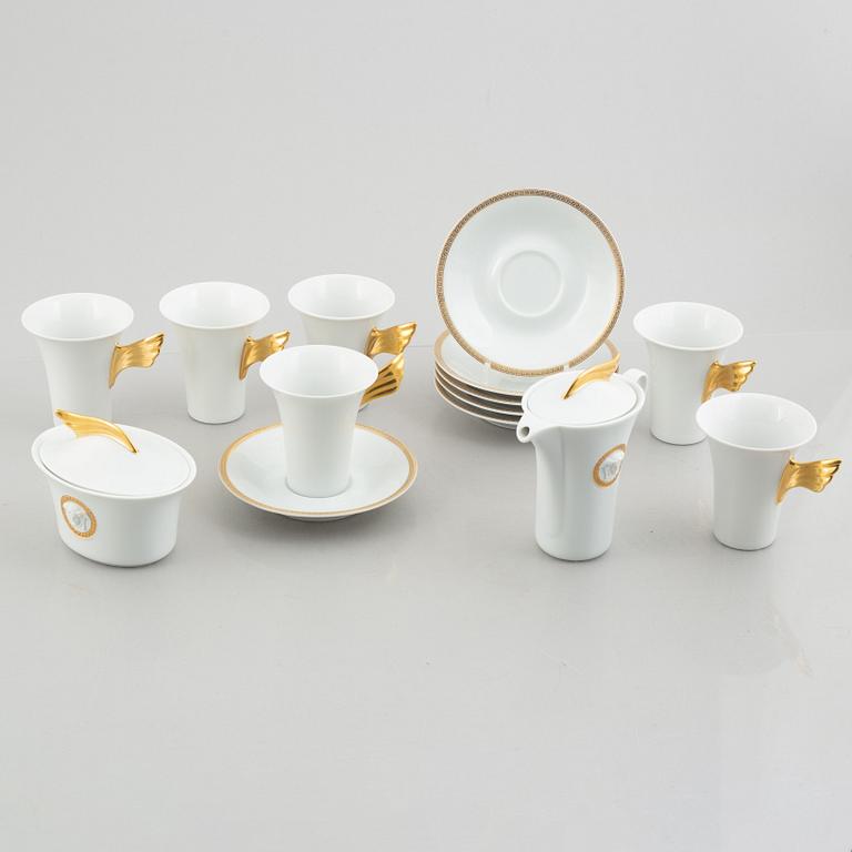 A set of eight porcelain coffee service pieces, 'Ikarus Médaillon Méandre d'Or', Versace for Rosenthal.