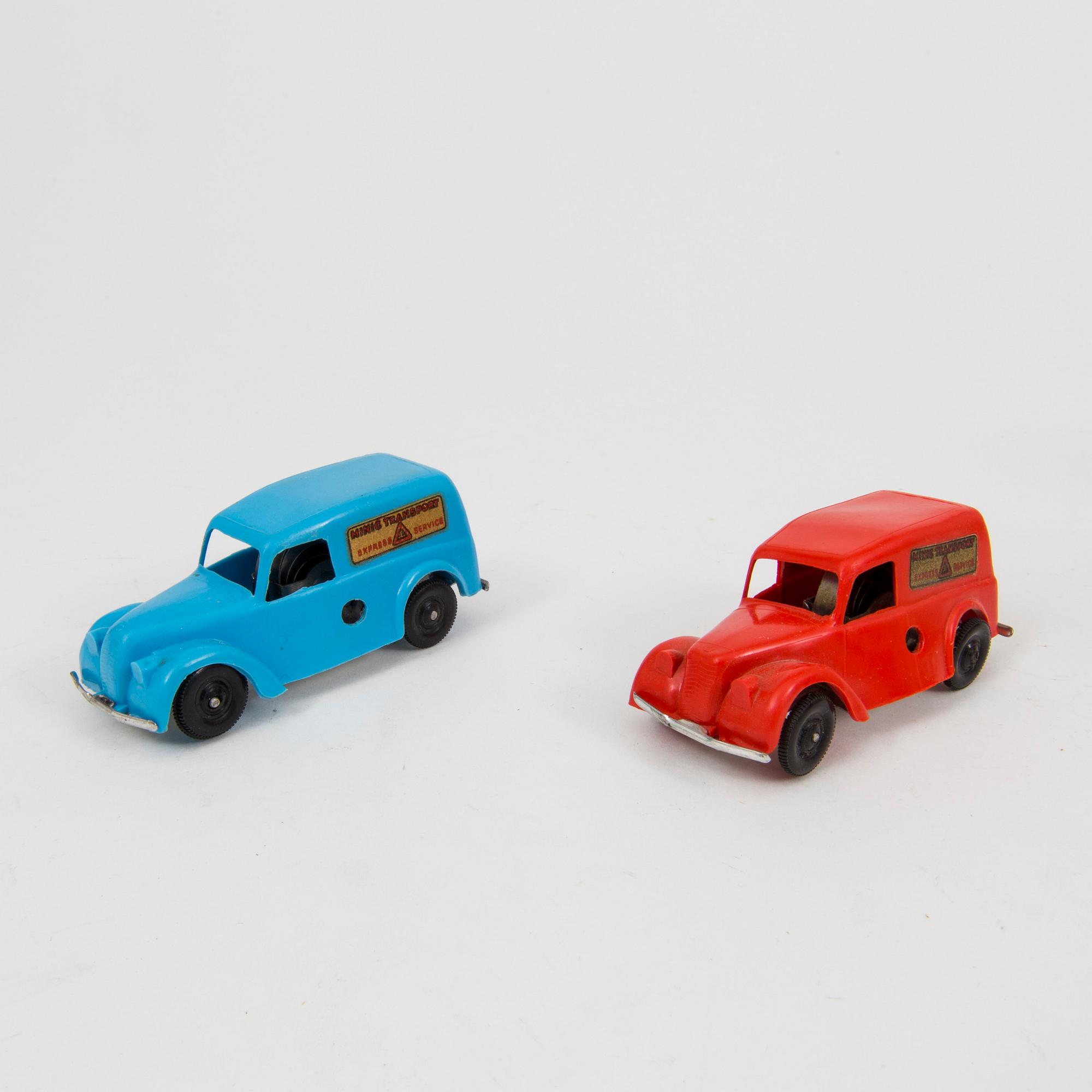 Nine Tri-Ang Minic Toys cars England 1950s.
