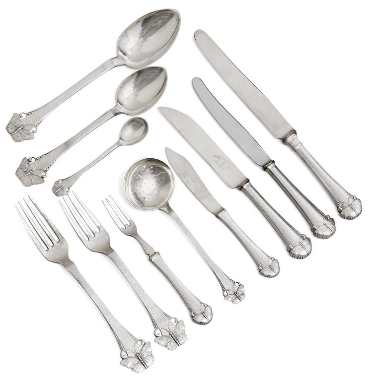 A set of Art Noveau silver flatware imported by HN Dahlström, Örebro 1919.