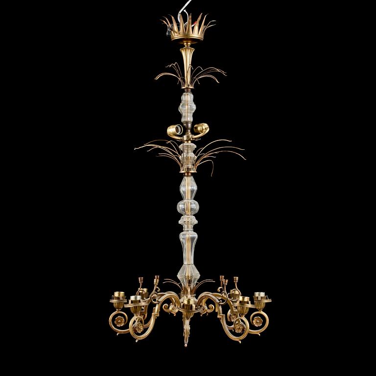 TAKKRONA, mässing och glas, 1900-tal.