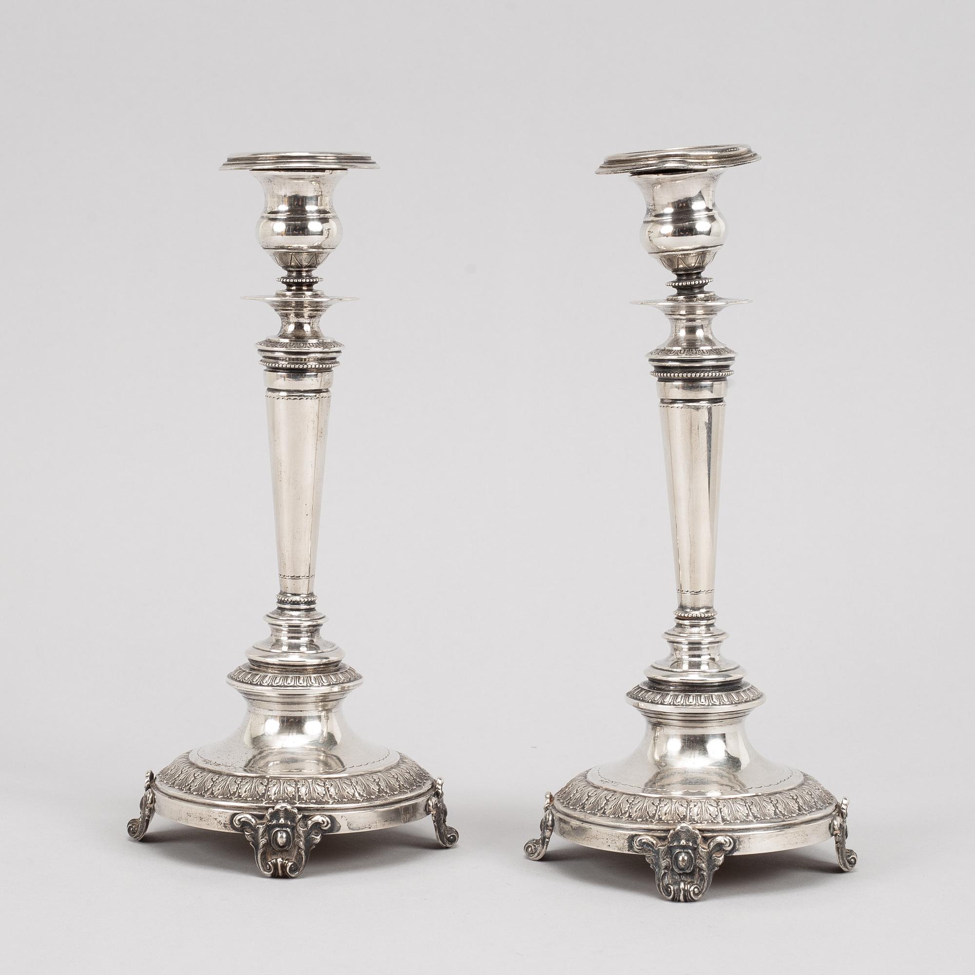 A pair of swedish silver candlesticks, mark of Guldsmedsaktiebolaget GAB, Stockholm 1882.