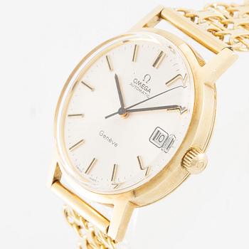 Omega, Genève, wristwatch, 14K gold, bracelet in 18K gold, 34.5 mm.