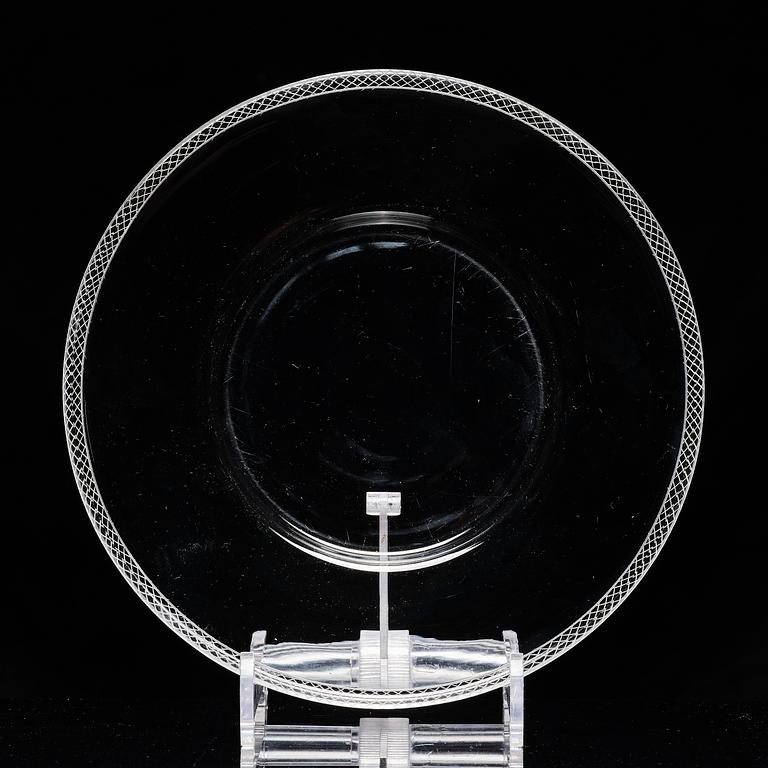 Edward Hald, an engraved glass bowl with plate, Orrefors, Sweden, 1926, model 305, engraved by Emil Goldmann.
