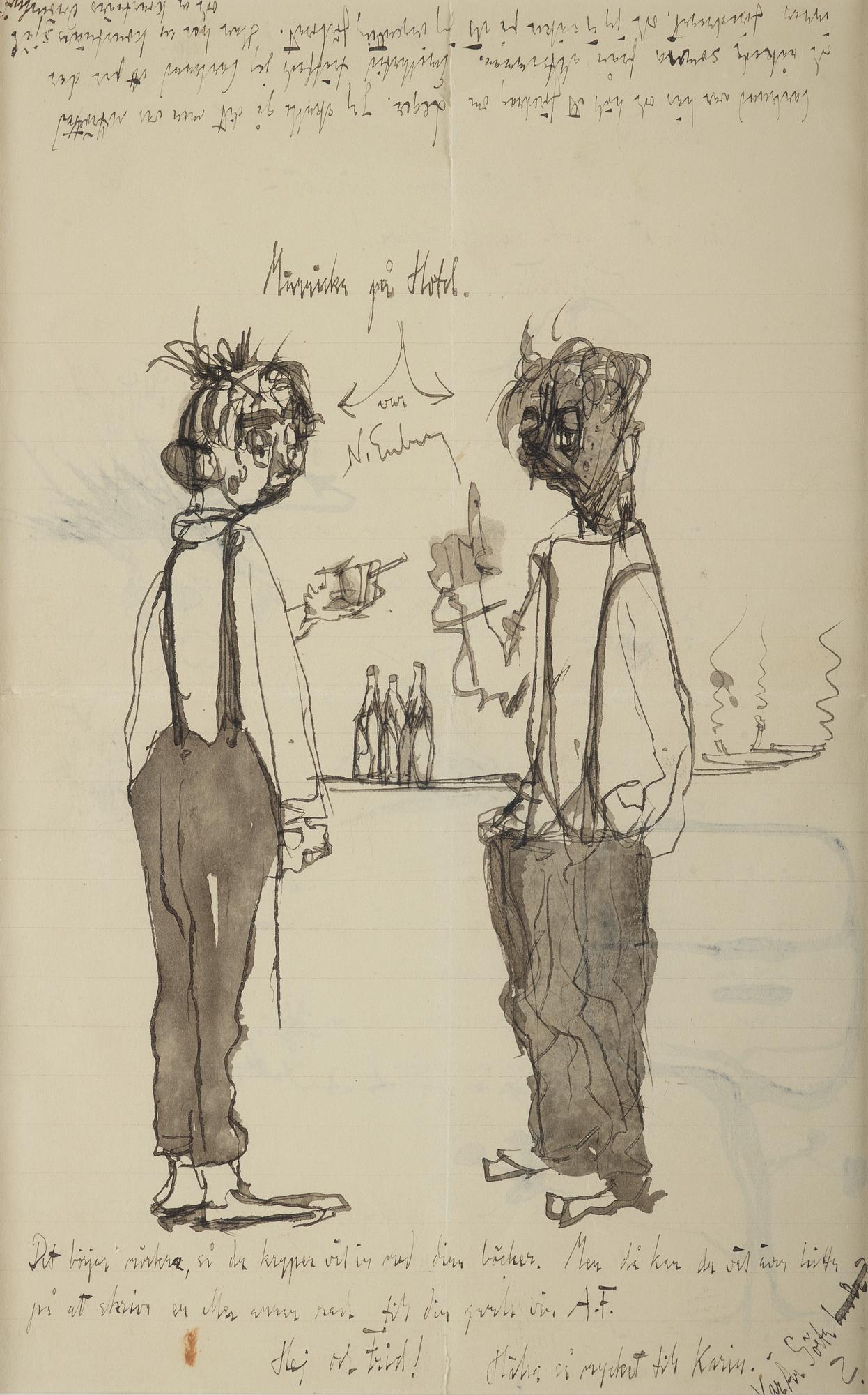 Axel Fridell, ink on paper. Signed with initials.