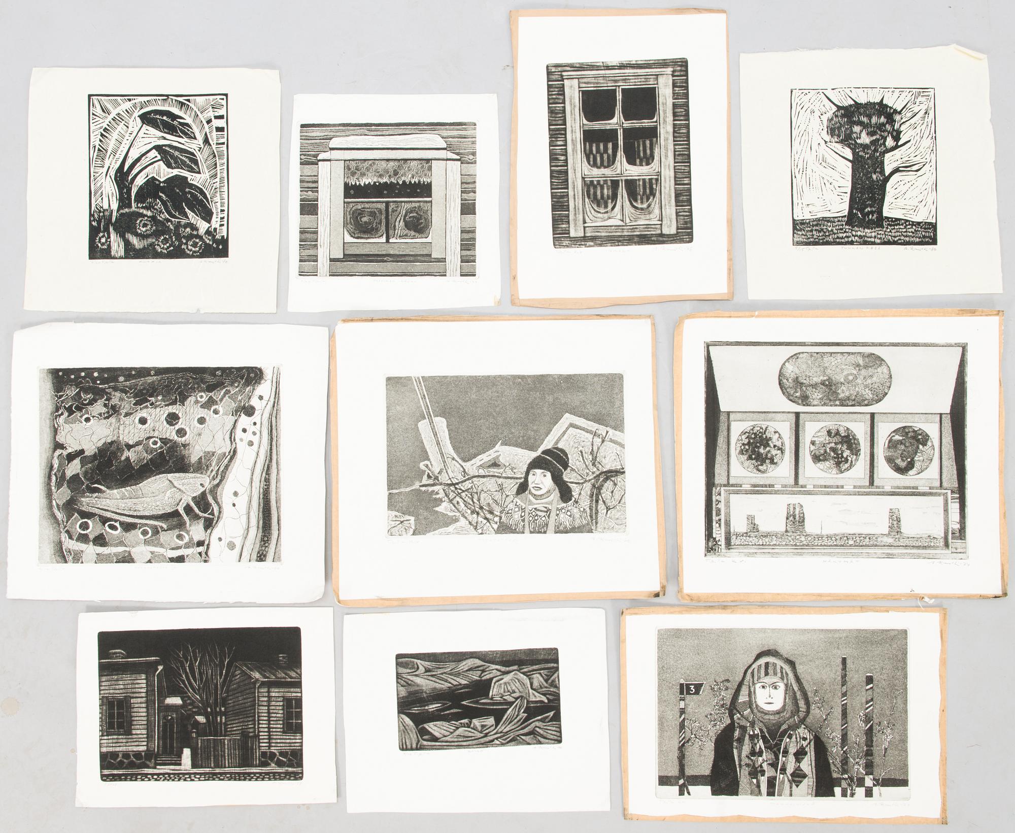 ALLAN KUNTSI, etsningar och träsnitt 10 st, signerade och daterade, numrerade.