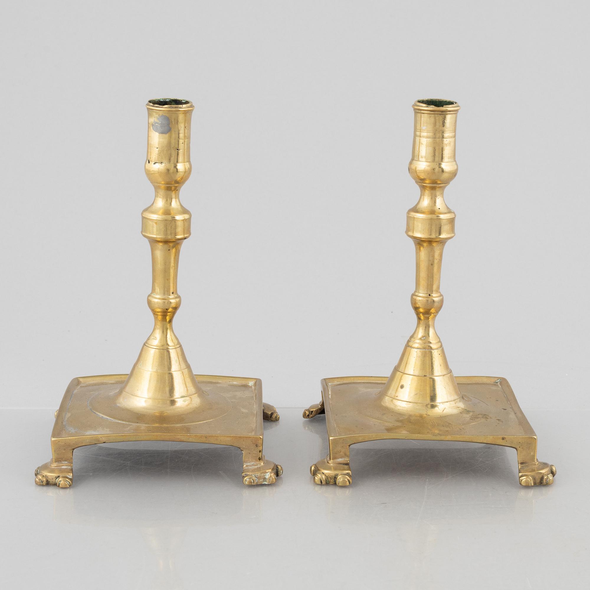 Candle holders, a pair, brass, 19th century.