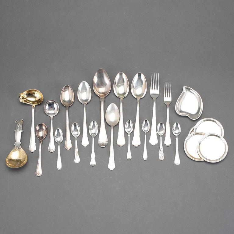 BESTICK, 111 delar, silver, bla C.G Hallberg och GAB Stockholm, Mema Lidköping. Vikt ca 2727 gram.