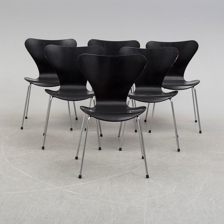 ARNE JACOBSEN, stolar, 6 st, "Sjuan", Fritz Hansen,