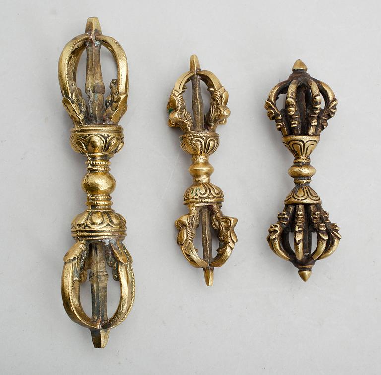 VAJROR, 3 st, Tibet, sannolikt 1900-tal.