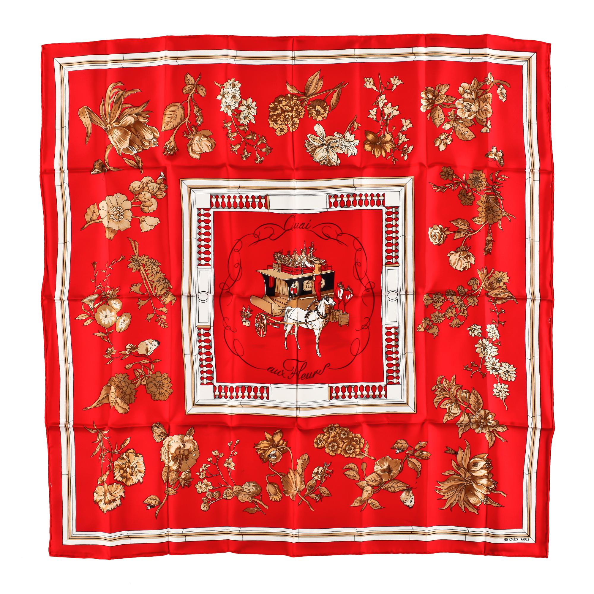 A 1960s silk scarf by Hermès, "Quai aux fleurs".