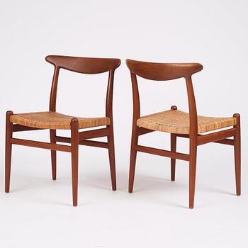 Hans J. Wegner, a set of eight teak chairs, model "W2", C.M. Madsen, Denmark 1950s.