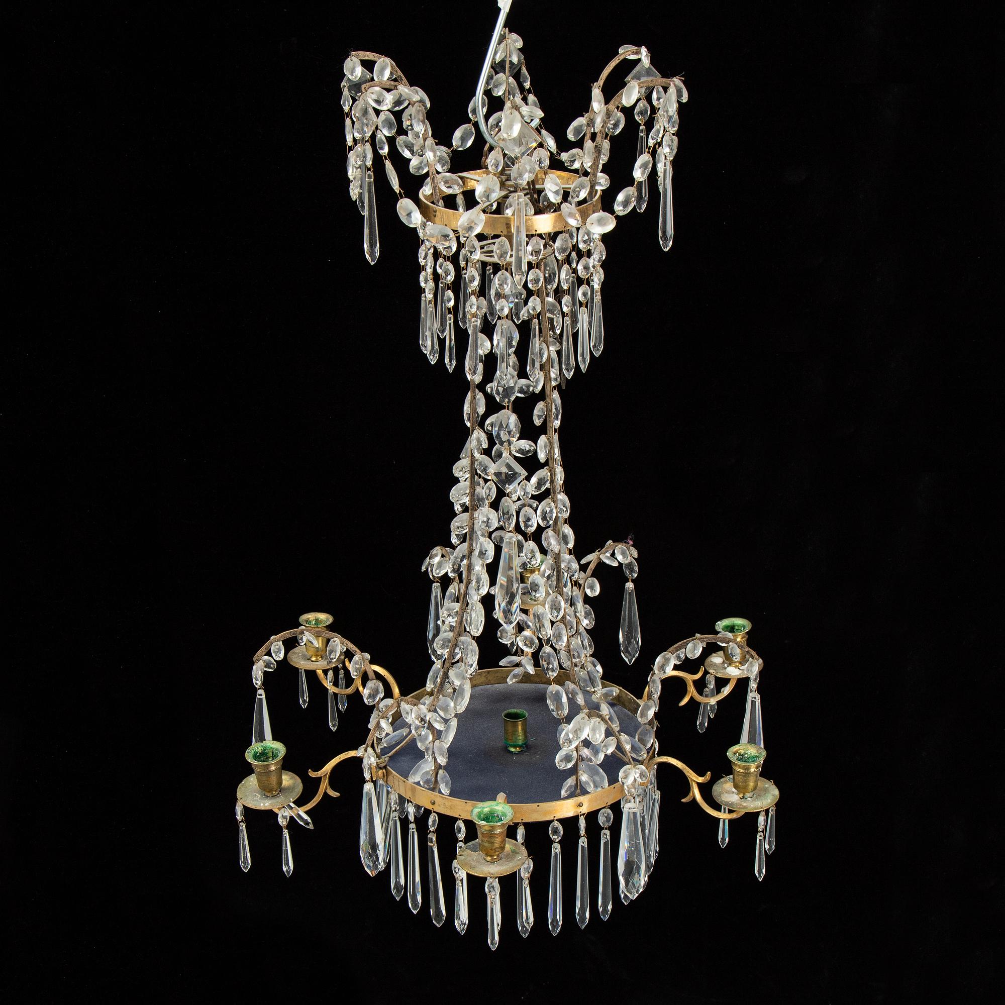 A composite chandelier of older parts.
