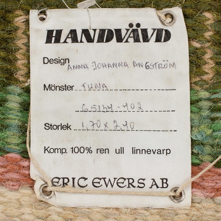 A CARPET, flat weave, ca 247 x 167,5 cm, signed AJA.