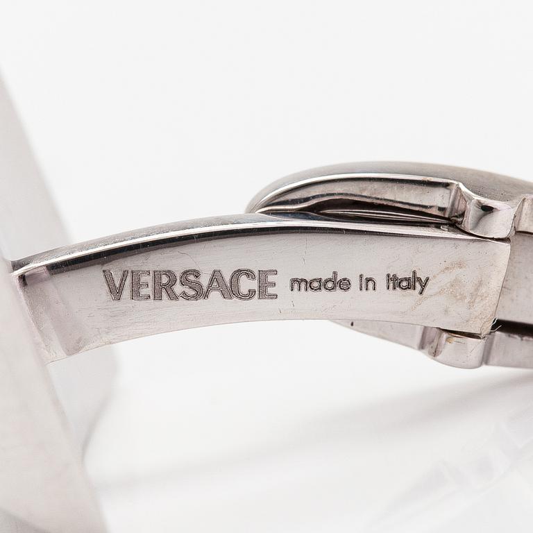 Versace, manschettknappar, 18K viguld och cubic zirkonia. Märkta Versace Made in Italy.