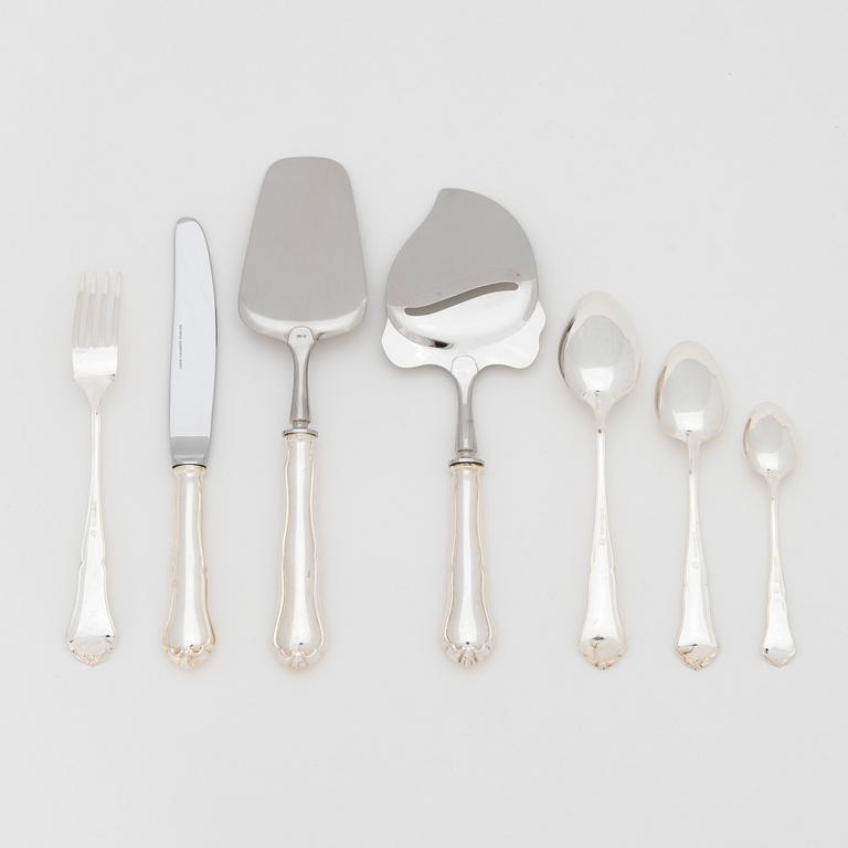 A 50-piece set of 'Chippendale' silver cutlery, Auran Kultaseppä, Turku 1989. In two original wooden boxes.