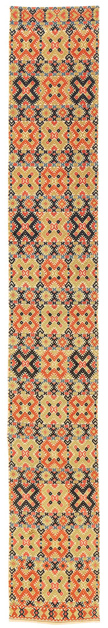 Bänkalängd, krabbasnår, ca 344 x 51 cm, Herrestads härad, Skåne, 1800-talets första hälft.