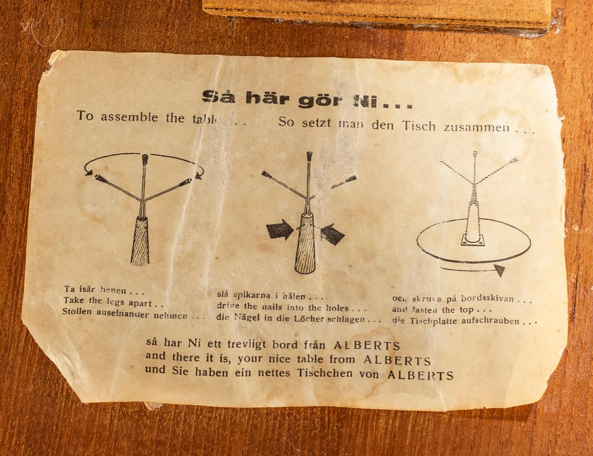 BORD, "Albertsbordet", Alberts, Tibro, etikettmärkt, 1900-talets mitt.