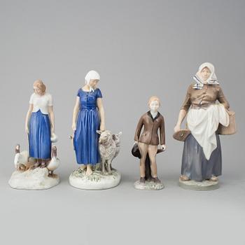 BING & GRØNDAHL & ROYAL COPENHAGEN, 4 porcelain figurines, late 20 th century.