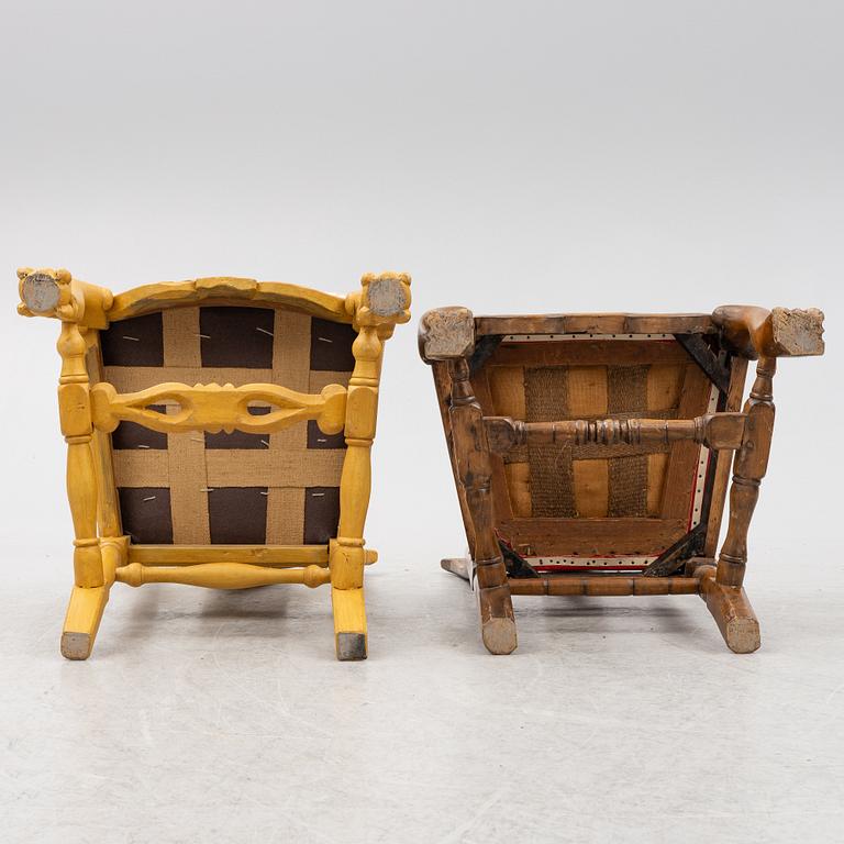 Stolar, 3 st olika, Senbarock. 1700-tal.