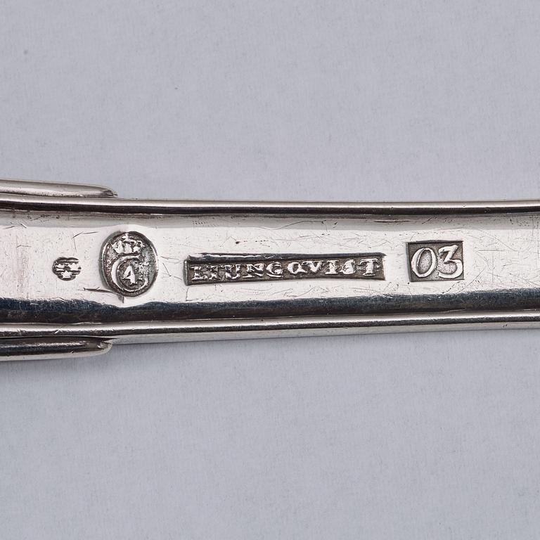 A pair of Swedish 19th century silver serving-spoons, marks of Henrik Johan Ljungqvist, Kristianstad 1820.