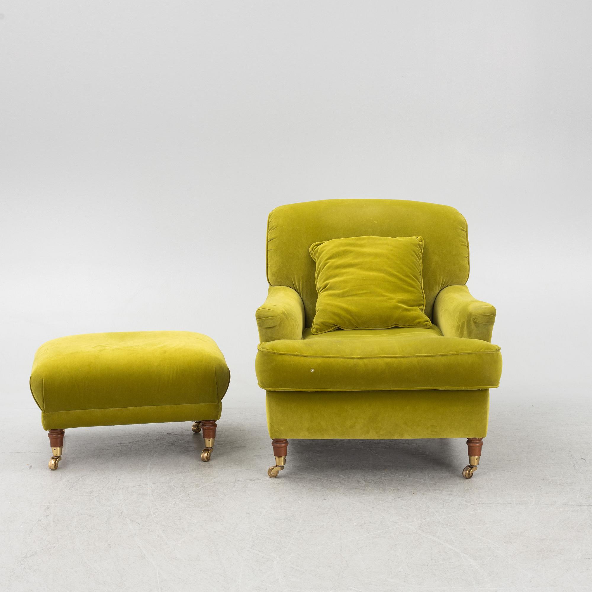 Armchair with footstool, Howard model, late 20th/early 21st century.