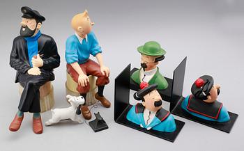 SAMLING FIGURER, 6 st, plast,"Tintin", Hergé Leblon Delienne, Frankrike, 1900-talets andra hälft.